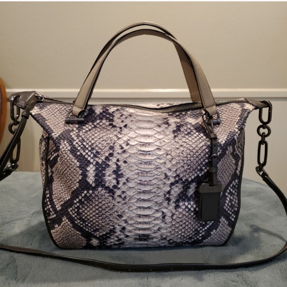 Coach Snake Print Handbag - Black and Gray